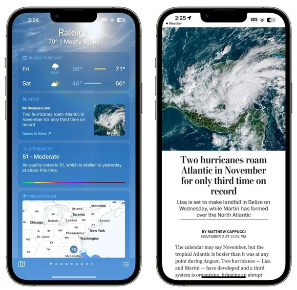 石狮苹果14维修分享iPhone 14手机如何看天气时顺带看新闻 