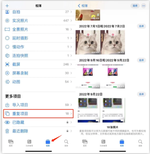 石狮苹果手机维修分享iOS 16 中相册重复项目功能使用方法 